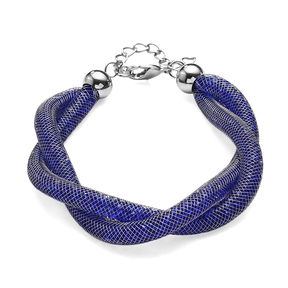 Blue Austrian Crystal Twisted Rope Bracelet in Silvertone (8.50-10.5In) image number 0