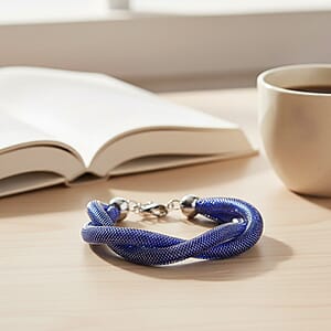 Blue Austrian Crystal Twisted Rope Bracelet in Silvertone (8.50-10.5In)