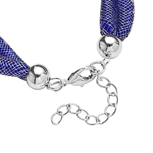Blue Austrian Crystal Twisted Rope Bracelet in Silvertone (8.50-10.5In)