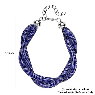 Blue Austrian Crystal Twisted Rope Bracelet in Silvertone (8.50-10.5In)
