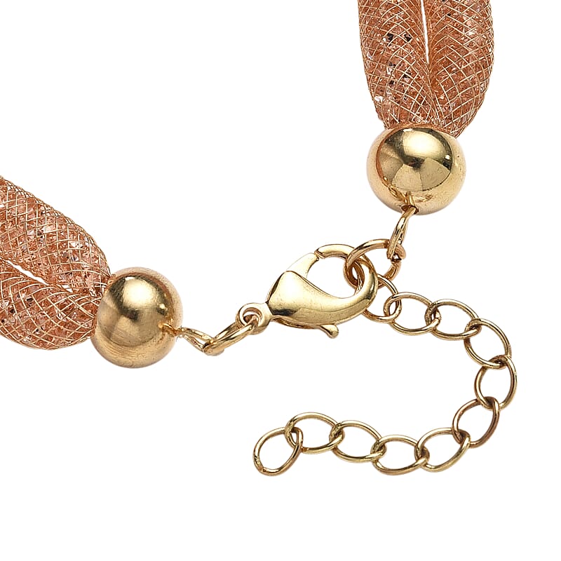 Champagne Austrian Crystal Twisted Rope Bracelet in Goldtone (8.50-10.5In)