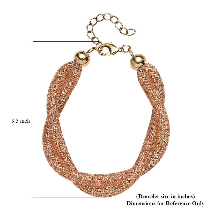 Champagne Austrian Crystal Twisted Rope Bracelet in Goldtone (8.50-10.5In)