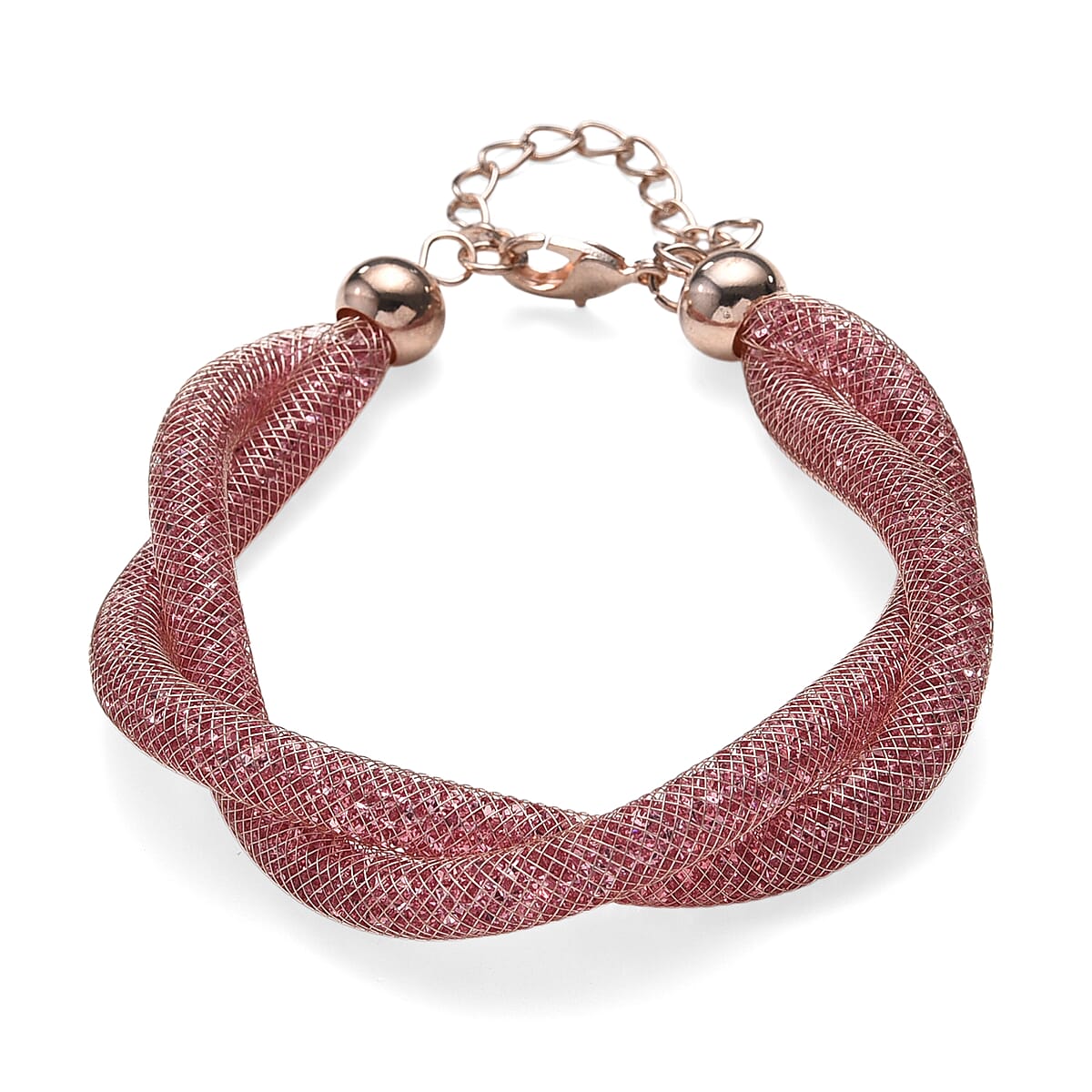 Pink Austrian Crystal Twisted Rope Bracelet in Rosetone (9.5-11.5In) image number 0