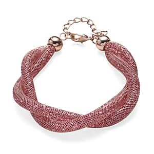 Pink Austrian Crystal Twisted Rope Bracelet in Rosetone (9.5-11.5In)