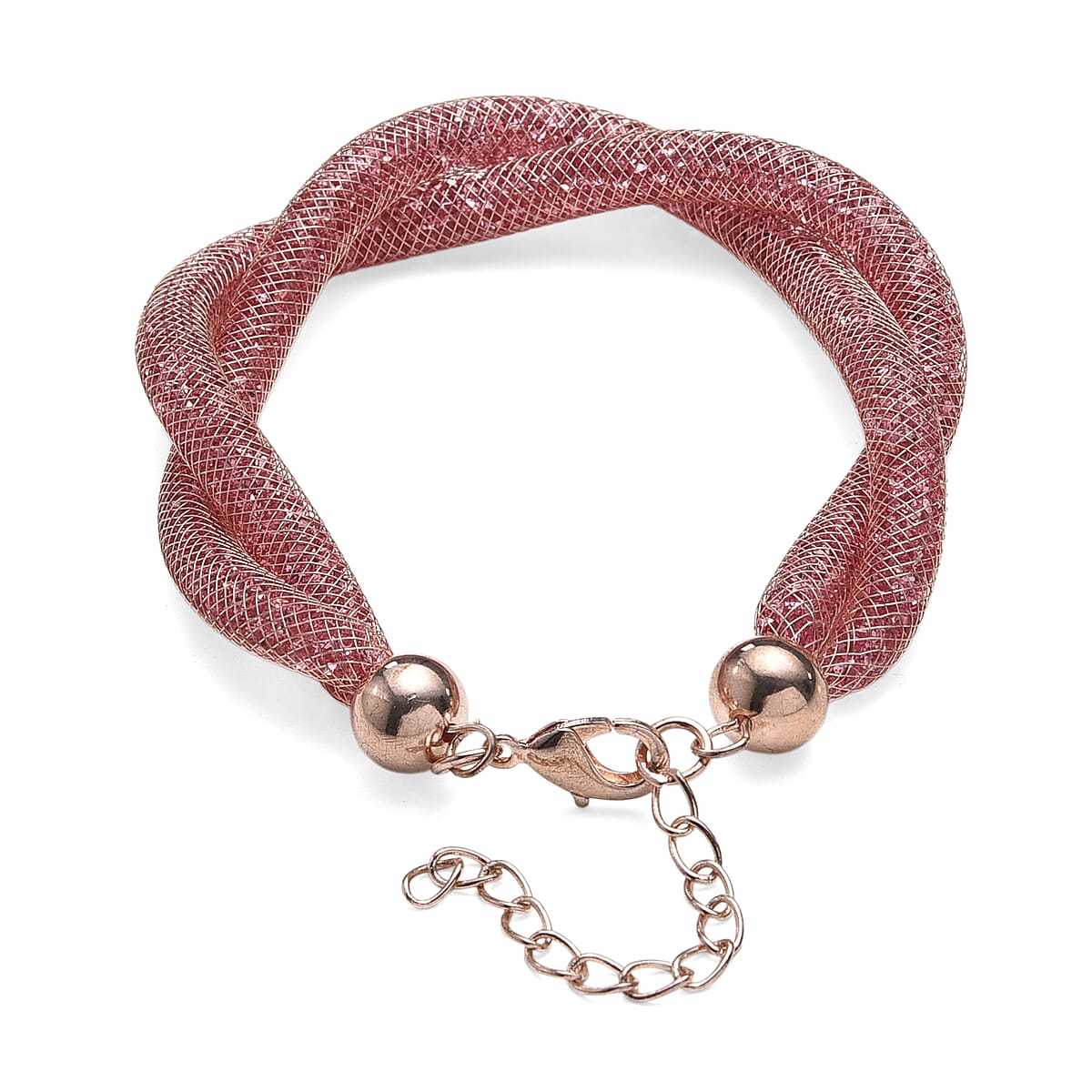 Pink Austrian Crystal Twisted Rope Bracelet in Rosetone (9.5-11.5In) image number 3