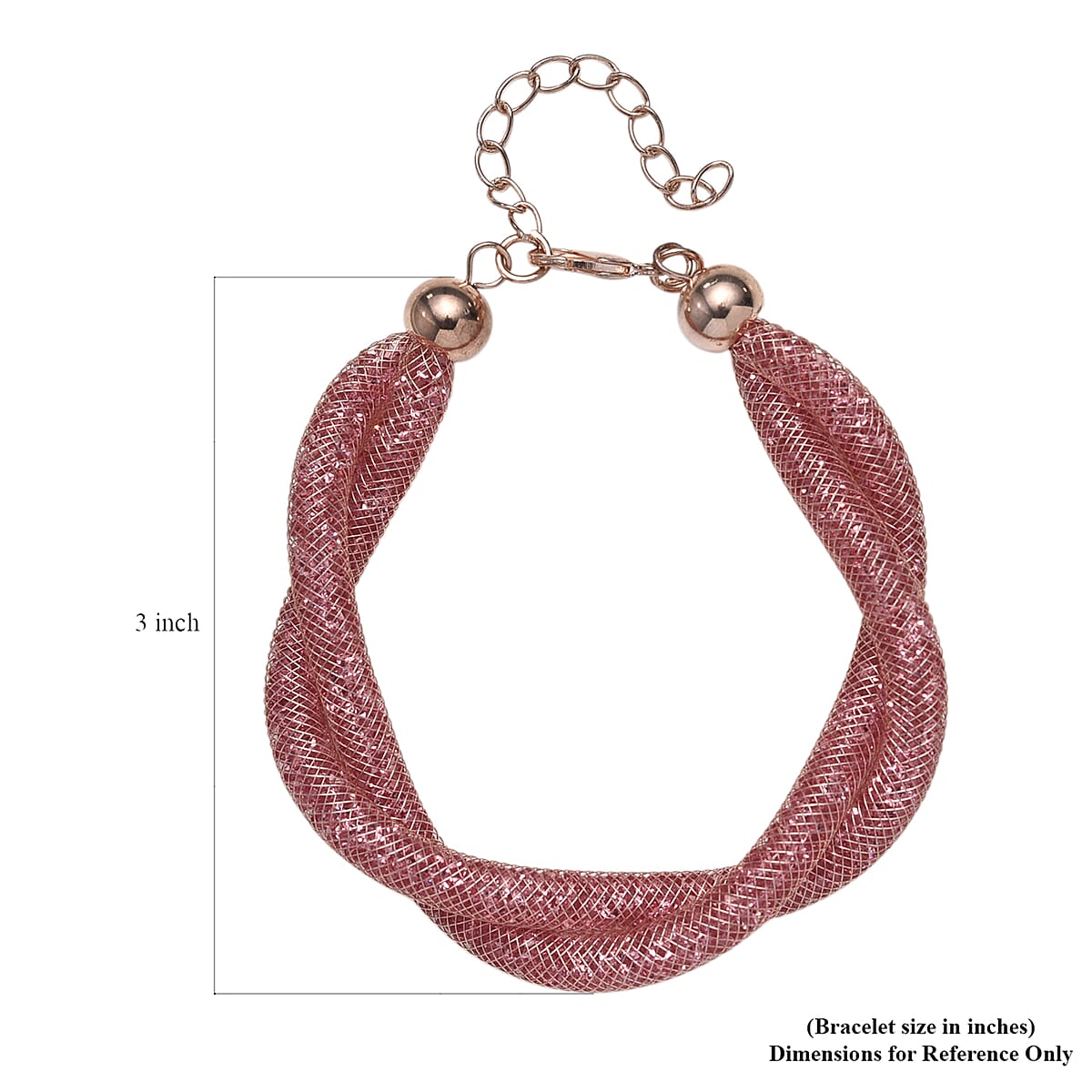 Pink Austrian Crystal Twisted Rope Bracelet in Rosetone (9.5-11.5In) image number 5