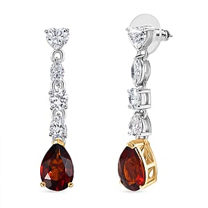 D'Joy Premium Red Citrine and Moissanite 3.60 ctw Empress Glow Earrings in 18K Vermeil YG and Rhodium Over Sterling Silver