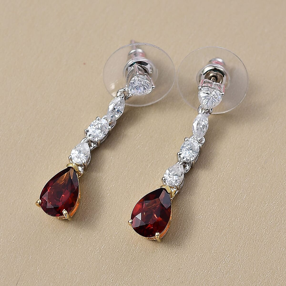 D'Joy Premium Red Citrine and Moissanite 3.60 ctw Empress Glow Earrings in 18K Vermeil YG and Rhodium Over Sterling Silver image number 1