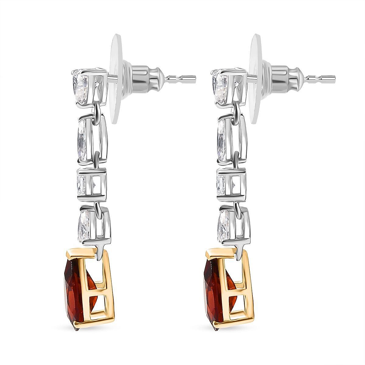 D'Joy Premium Red Citrine and Moissanite 3.60 ctw Empress Glow Earrings in 18K Vermeil YG and Rhodium Over Sterling Silver image number 3