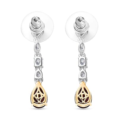 D'Joy Premium Red Citrine and Moissanite 3.60 ctw Empress Glow Earrings in 18K Vermeil YG and Rhodium Over Sterling Silver