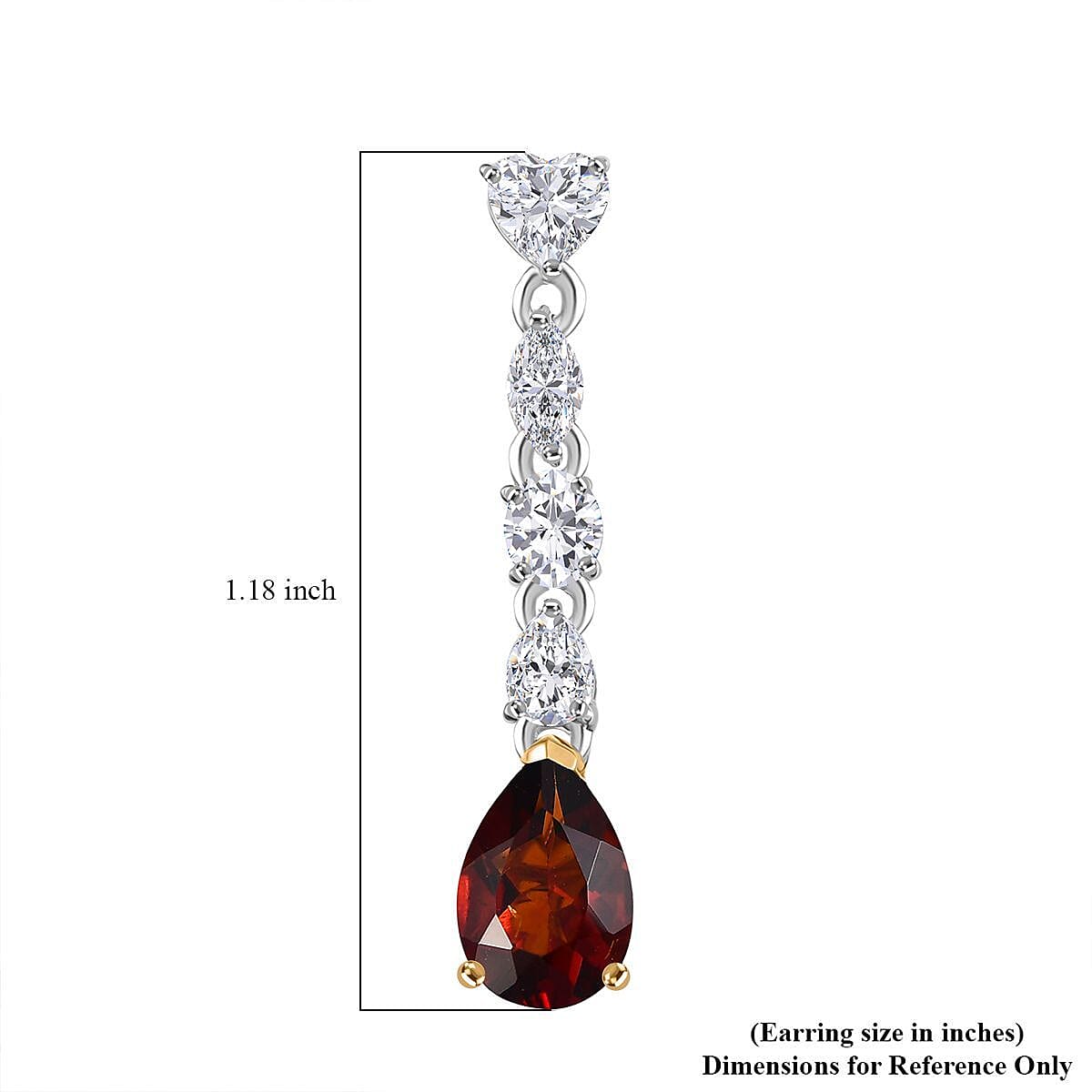 D'Joy Premium Red Citrine and Moissanite 3.60 ctw Empress Glow Earrings in 18K Vermeil YG and Rhodium Over Sterling Silver image number 5