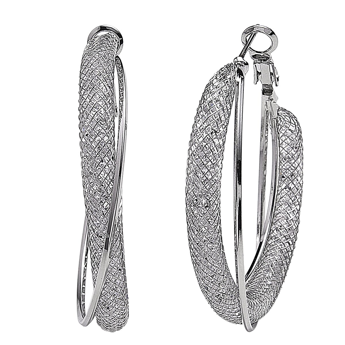 Austrian Crystal Twisted Rope Hoop Earrings in Silvertone image number 0