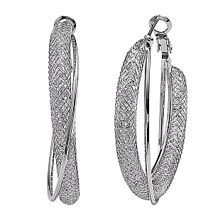 Austrian Crystal Twisted Rope Hoop Earrings in Silvertone