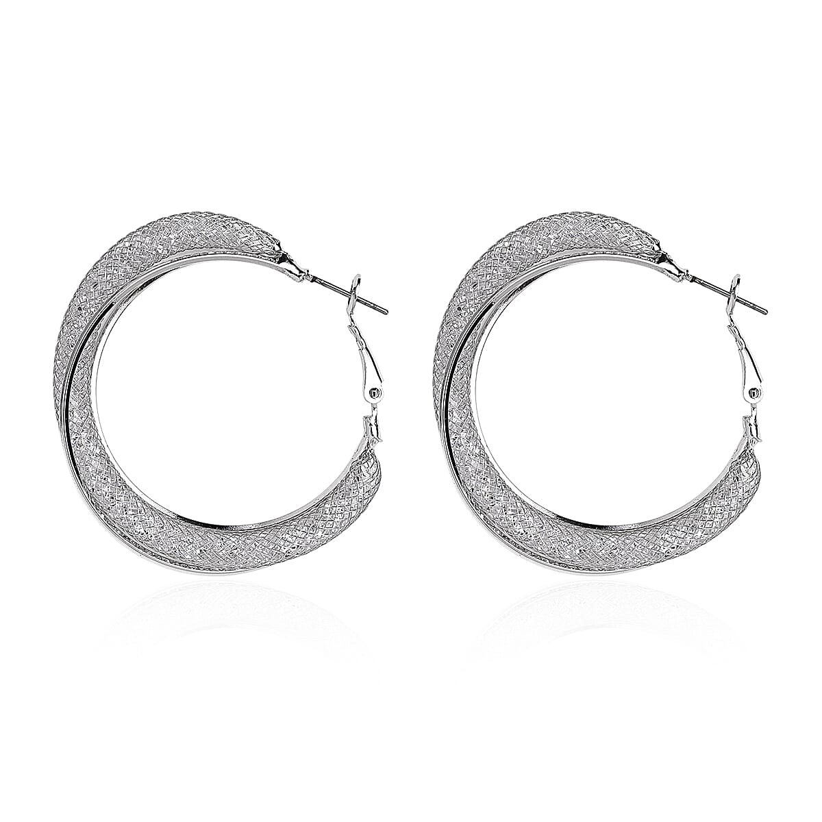 Austrian Crystal Twisted Rope Hoop Earrings in Silvertone image number 3
