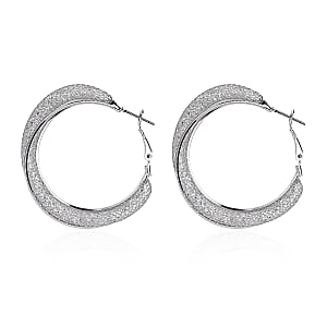 Austrian Crystal Twisted Rope Hoop Earrings in Silvertone