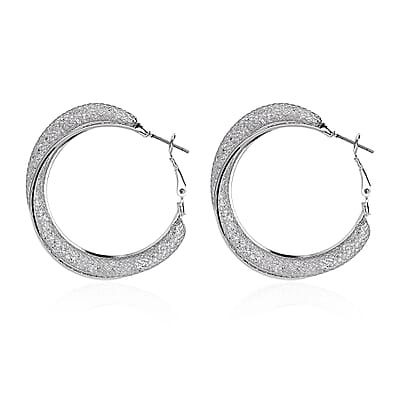 Austrian Crystal Twisted Rope Hoop Earrings in Silvertone