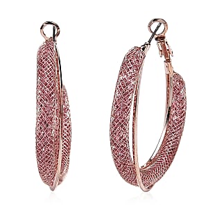Pink Austrian Crystal Twisted Rope Hoop Earrings in Rosetone