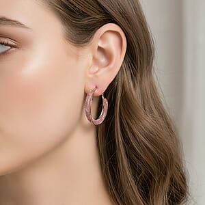 Pink Austrian Crystal Twisted Rope Hoop Earrings in Rosetone