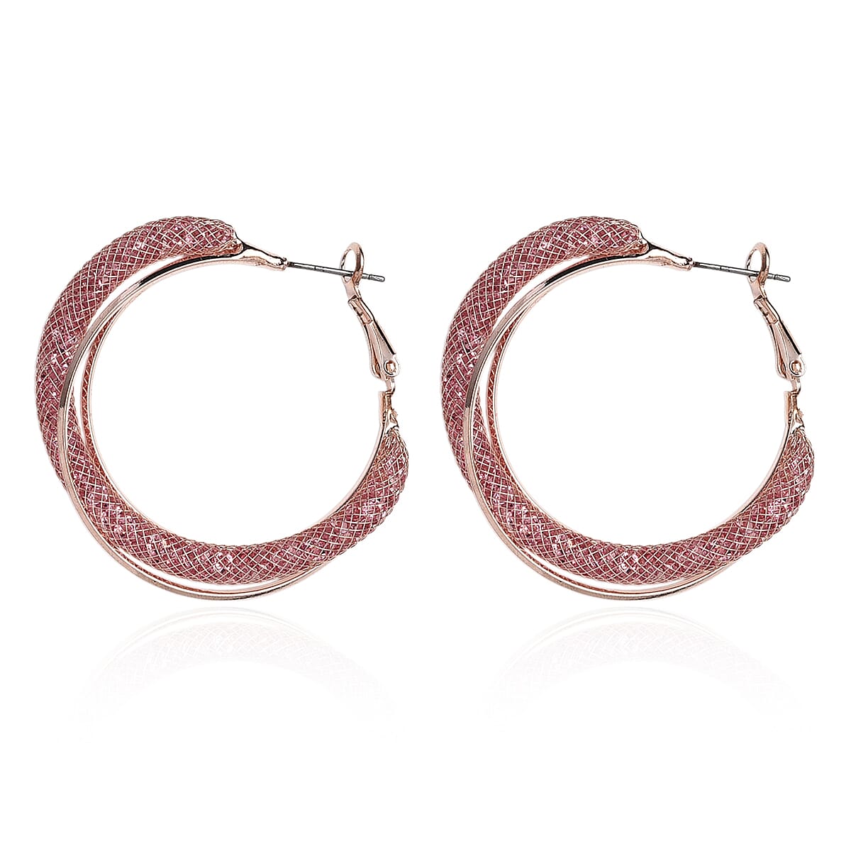 Pink Austrian Crystal Twisted Rope Hoop Earrings in Rosetone image number 3