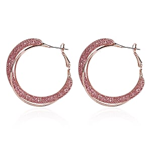 Pink Austrian Crystal Twisted Rope Hoop Earrings in Rosetone