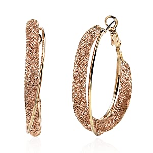 Champagne Austrian Crystal Twisted Rope Hoop Earrings in Goldtone