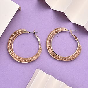 Champagne Austrian Crystal Twisted Rope Hoop Earrings in Goldtone