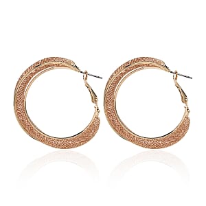 Champagne Austrian Crystal Twisted Rope Hoop Earrings in Goldtone