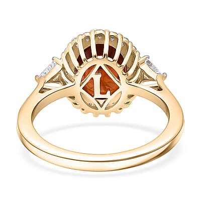 AAA Red Zircon and Luxuriant Lab Grown Diamond E-F VS 4.50 ctw Crownfire Ring in 10K Yellow Gold (Size 6.0)