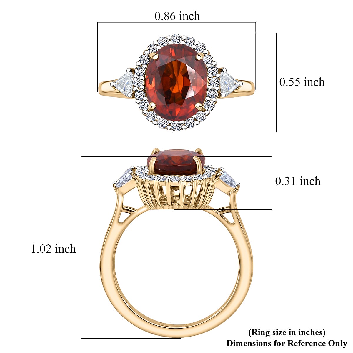 Epic Deal 10K Yellow Gold AAA Red Zircon, Luxuriant Lab Grown Diamond (E-F, VS) (0.40 cts) Ring (Size 6.0) 4.50 ctw image number 5