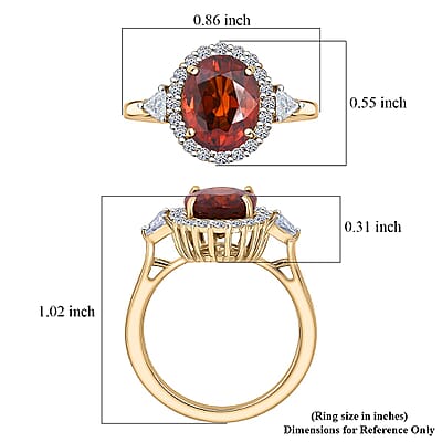 AAA Red Zircon and Luxuriant Lab Grown Diamond E-F VS 4.50 ctw Crownfire Ring in 10K Yellow Gold (Size 6.0)