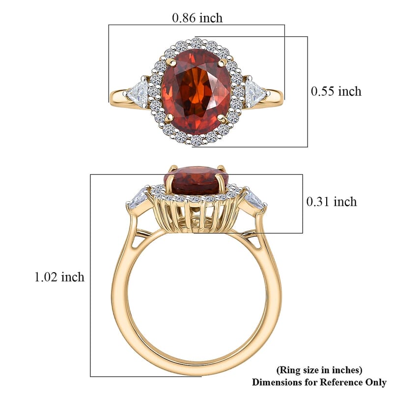 AAA Red Zircon and Luxuriant Lab Grown Diamond E-F VS 4.50 ctw Crownfire Ring in 10K Yellow Gold (Size 6.0)