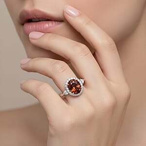 AAA Red Zircon and Luxuriant Lab Grown Diamond E-F VS 4.50 ctw Crownfire Ring in 10K Yellow Gold (Size 9.0)