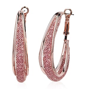 Pink Austrian Crystal Mesh Hoop Earrings in Rosetone