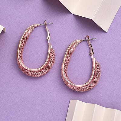 Pink Austrian Crystal Mesh Hoop Earrings in Rosetone