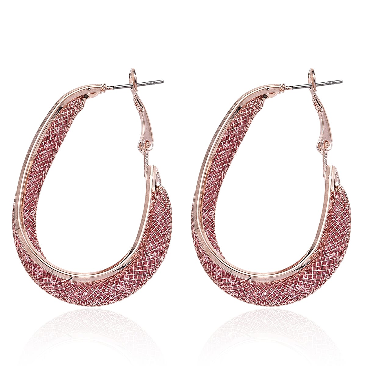 Pink Austrian Crystal Mesh Hoop Earrings in Rosetone image number 3