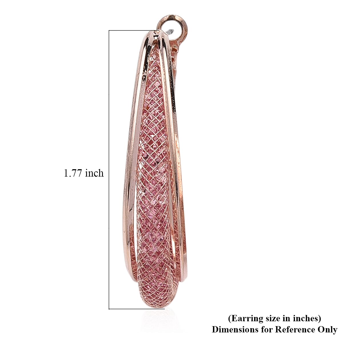 Pink Austrian Crystal Mesh Hoop Earrings in Rosetone image number 4