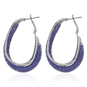 Blue Austrian Crystal Mesh Hoop Earrings in Silvertone