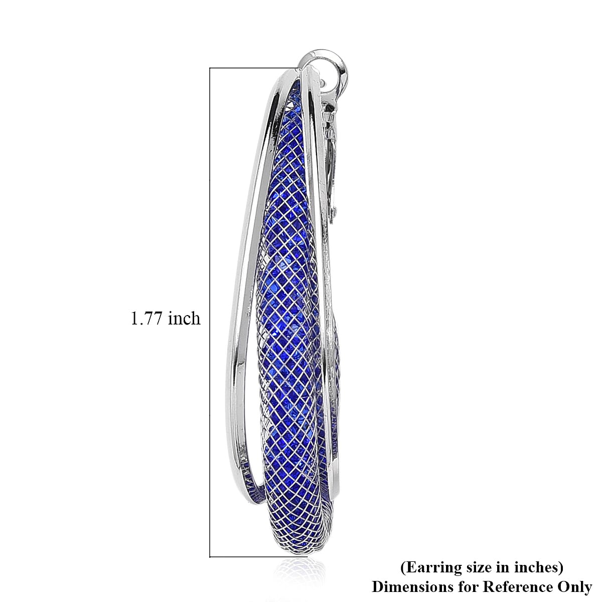Blue Austrian Crystal Mesh Hoop Earrings in Silvertone image number 4