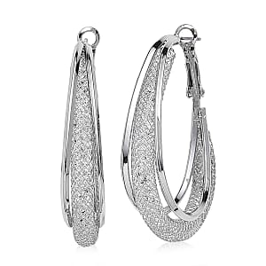 Austrian Crystal Mesh Hoop Earrings in Silvertone