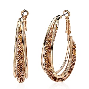 Champagne Austrian Crystal Mesh Hoop Earrings in Goldtone