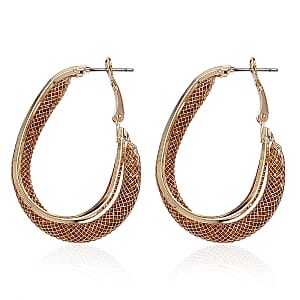 Champagne Austrian Crystal Mesh Hoop Earrings in Goldtone