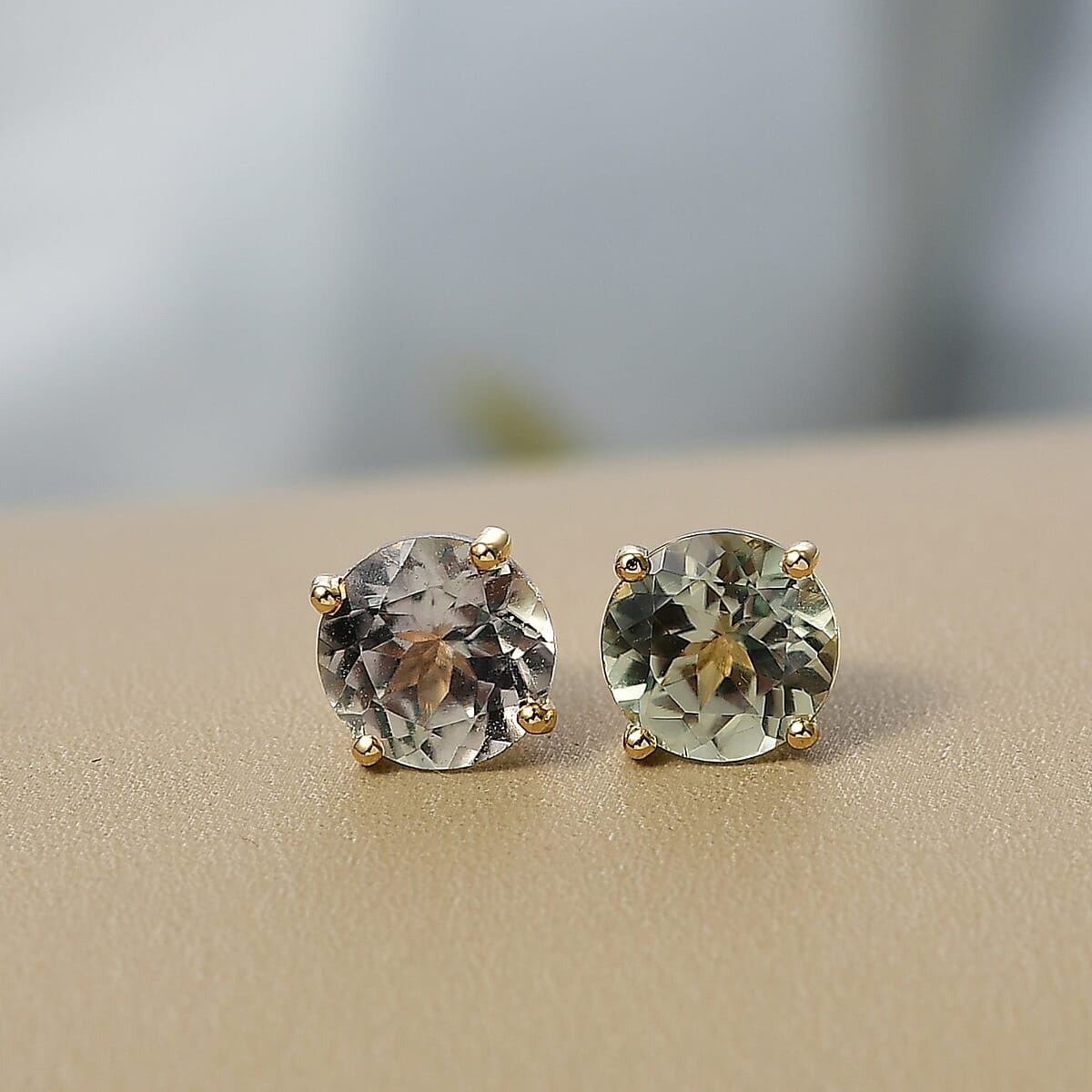  D'Joy AAA Turkizite 2.30 ctw Solitaire Stud Earrings in 18K Vermeil Yellow Gold Over Sterling Silver image number 1