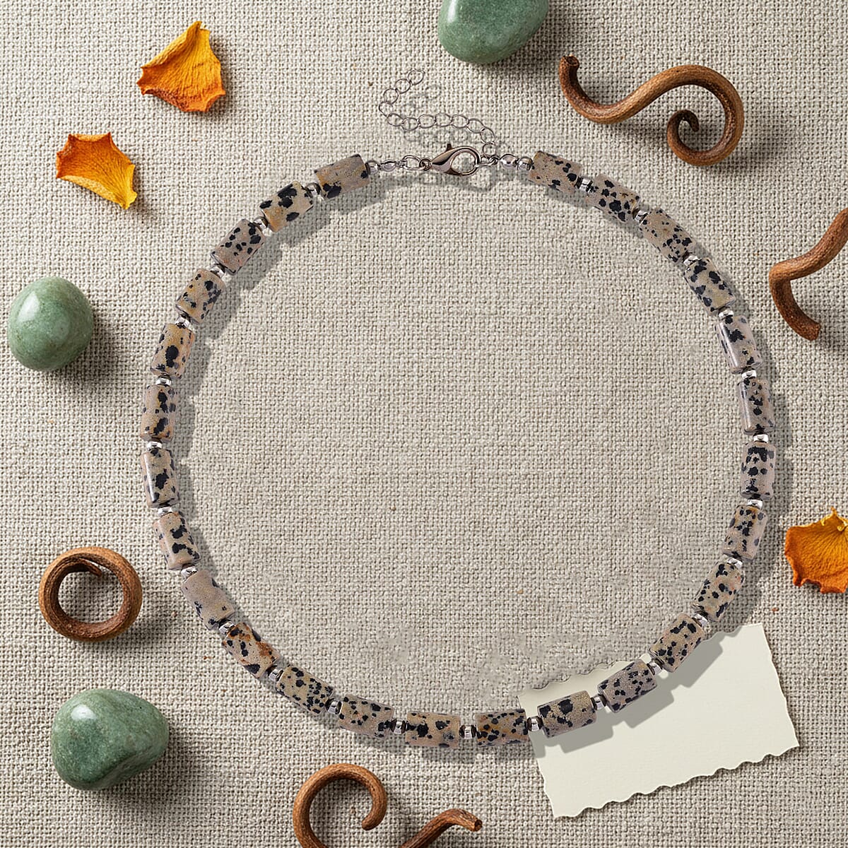 Dalmation Jasper 204.00 ctw Barrel Necklace in Goldtone 18-20 Inches image number 1