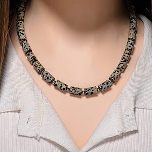 Dalmation Jasper 204.00 ctw Barrel Necklace in Goldtone 18-20 Inches