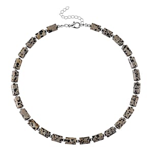 Dalmation Jasper 204.00 ctw Barrel Necklace in Goldtone 18-20 Inches