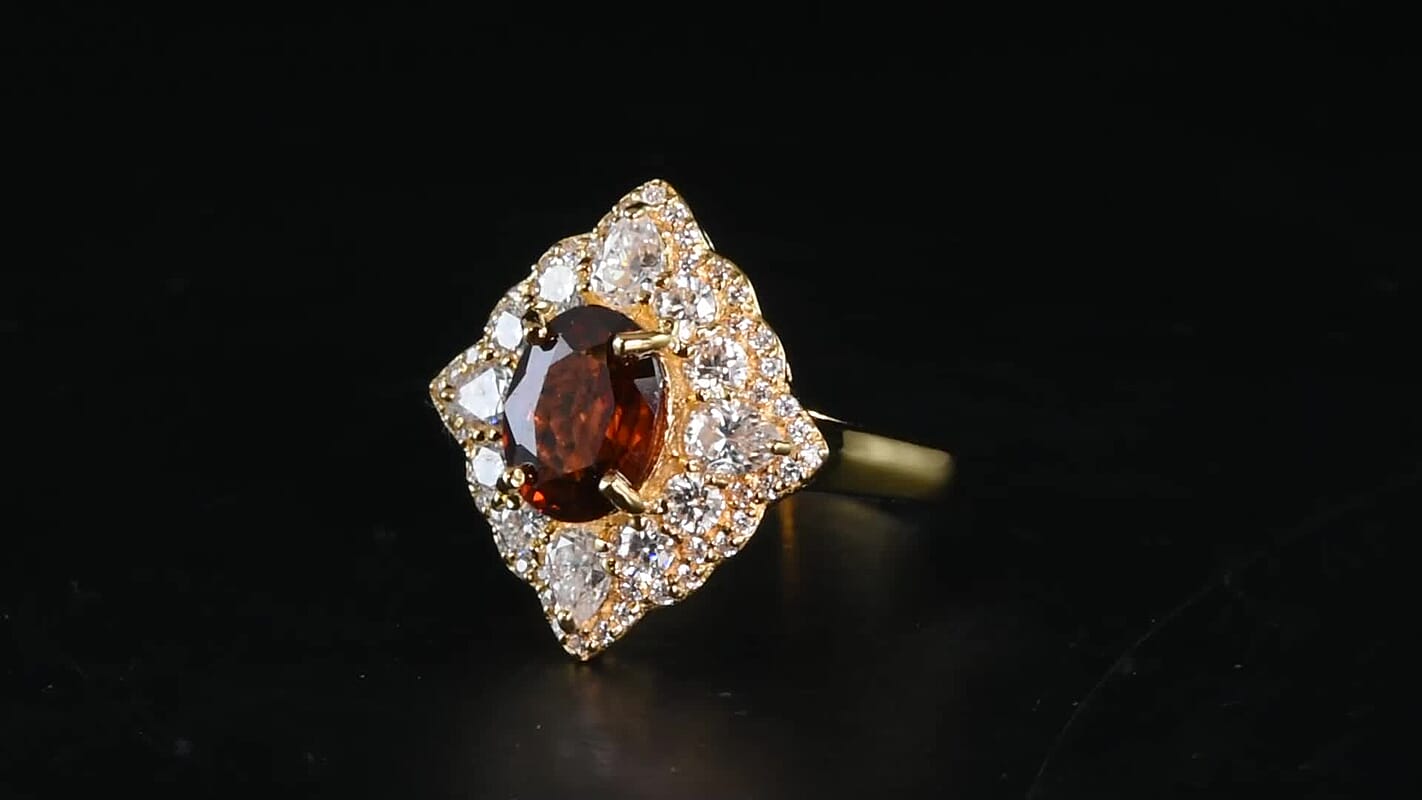 D'Joy Premium Red Zircon, Moissanite Ring in 18K Vermeil YG Over Sterling Silver (Size 10.0) 4.35 ctw