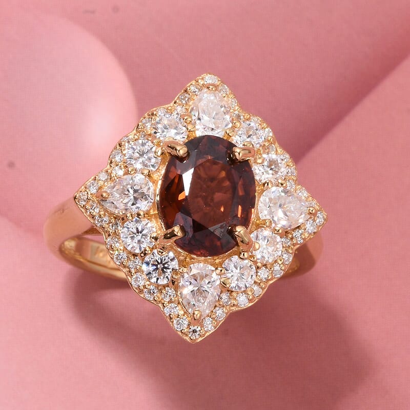 D'Joy Premium Red Zircon and Moissanite 4.35 ctw Fire Reign Ring in 18K Vermeil Yellow Gold Over Sterling Silver (Size 10.0)