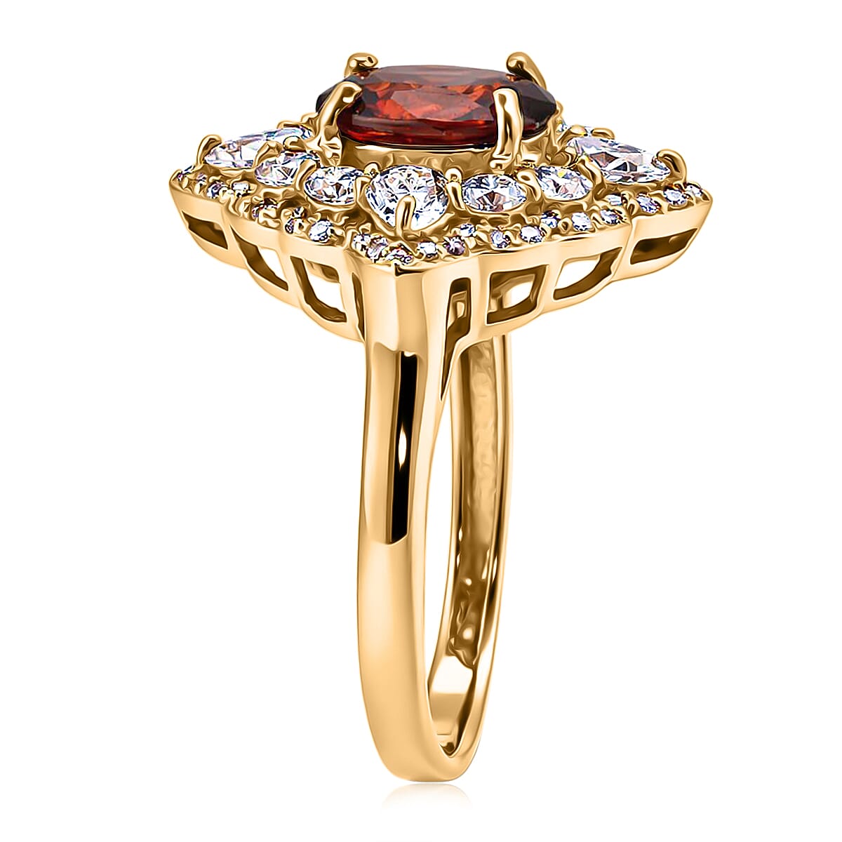 D'Joy Premium Red Zircon and Moissanite 4.35 ctw Fire Reign Ring in 18K Vermeil Yellow Gold Over Sterling Silver (Size 10.0) image number 3