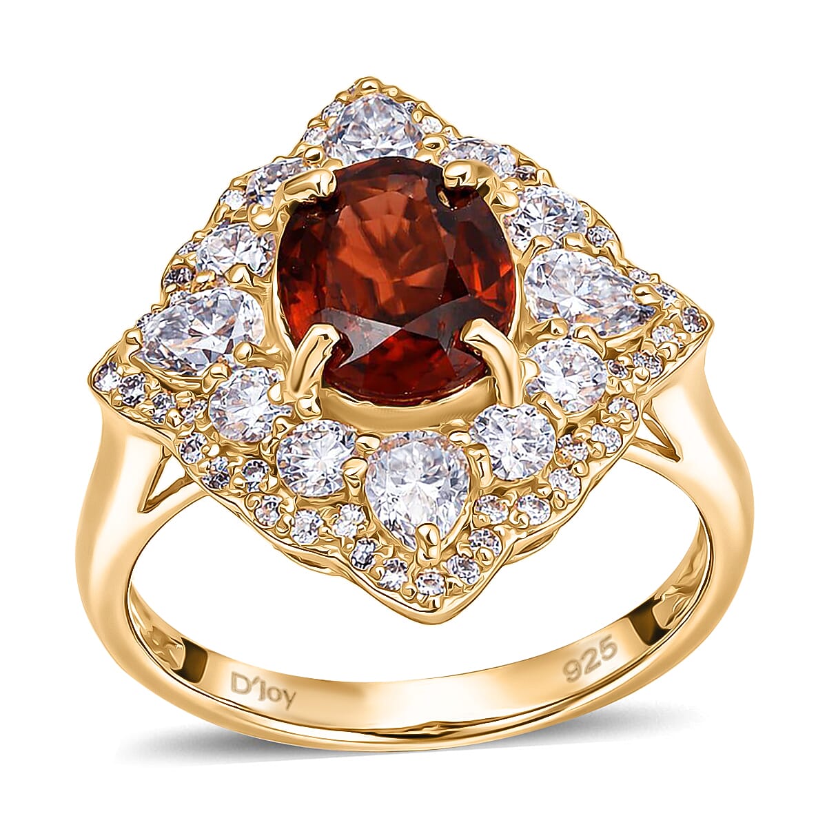D'Joy Premium Red Zircon, Moissanite Ring in 18K Vermeil YG Over Sterling Silver (Size 10.0) 4.35 ctw