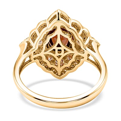 D'Joy Premium Red Zircon and Moissanite 4.35 ctw Fire Reign Ring in 18K Vermeil Yellow Gold Over Sterling Silver (Size 6.0)